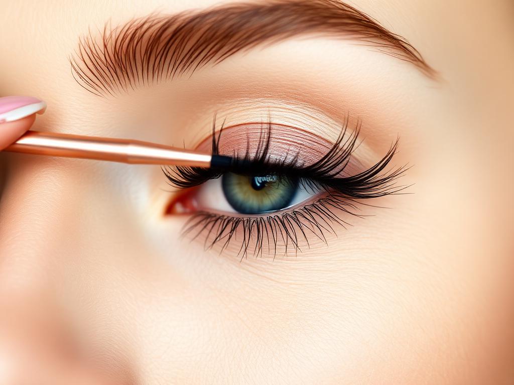 Fertiger Lash-Look: Auge mit aufgetragenen Wimpern wird mit einer Bürste verblendet