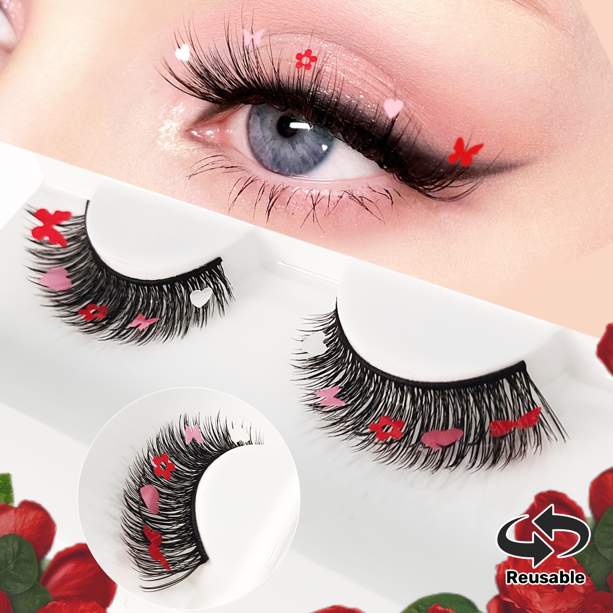 Valentinstag Fake Wimpern Rosa