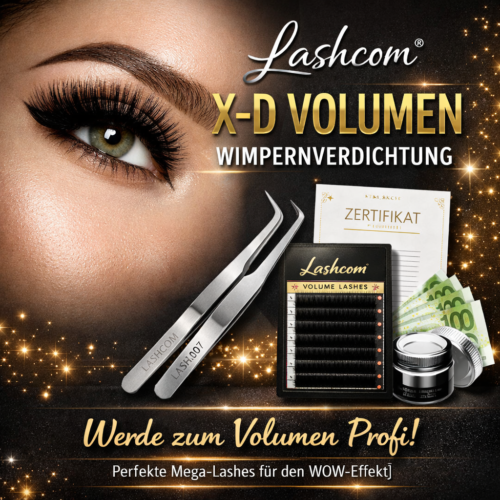Lashcom X-D Volumen Wimpernverdichtung Kurs mit extrem voluminösen Wimpernextensions, professionellen Lash Tools und Zertifikat für Wimpernverlängerung Ausbildung