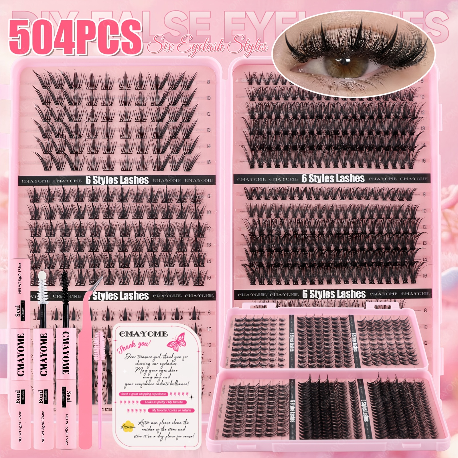 504-teiliges DIY Wimpernverlängerung Set (C/D-Curl, 0,07mm) – All-in-One XXL Starter-Kit mit Kleber & Entferner
