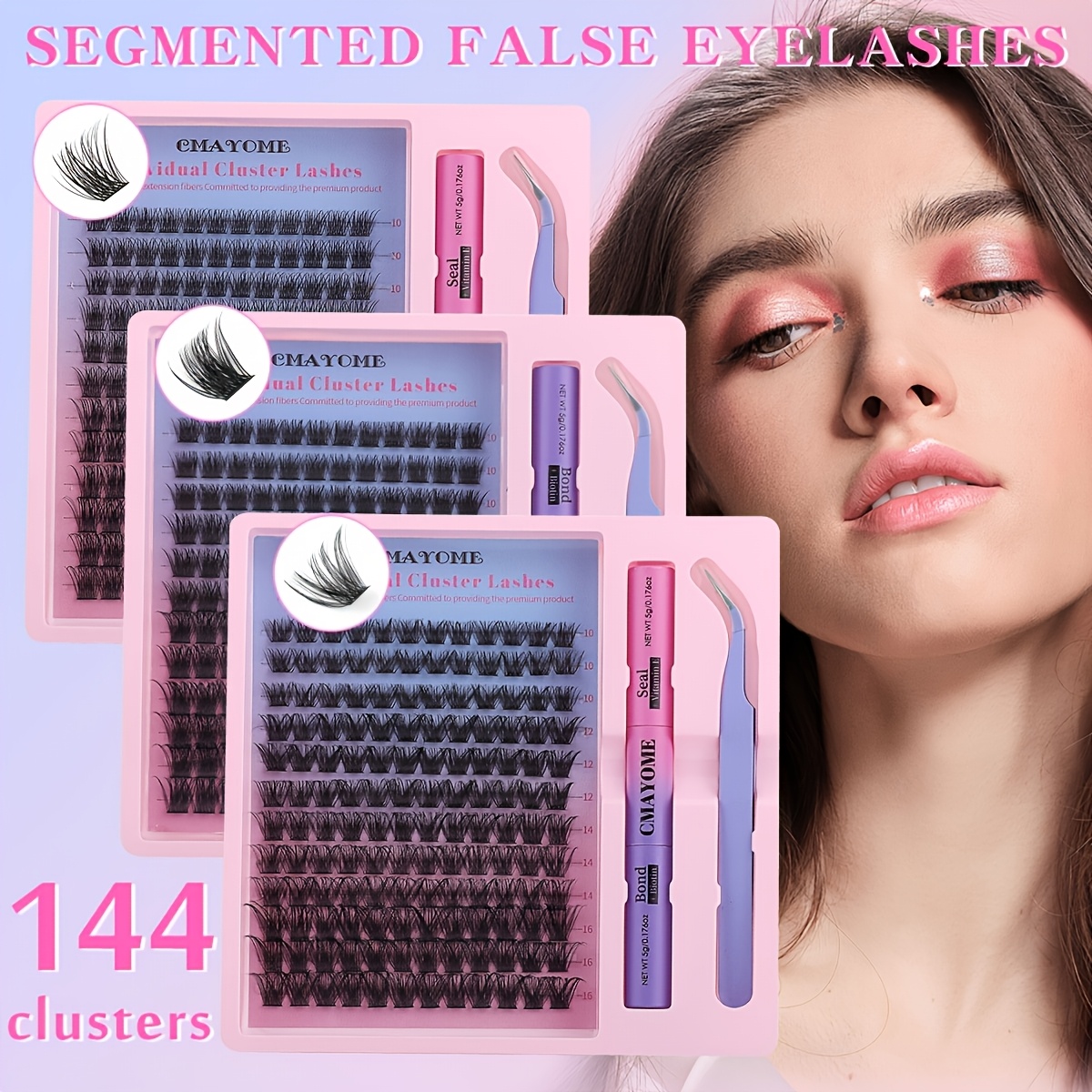 144er DIY Manga Wimpern Set (8-16mm, D-Curl) – Anime & Feen Cluster Lashes mit Kleber & Pinzette