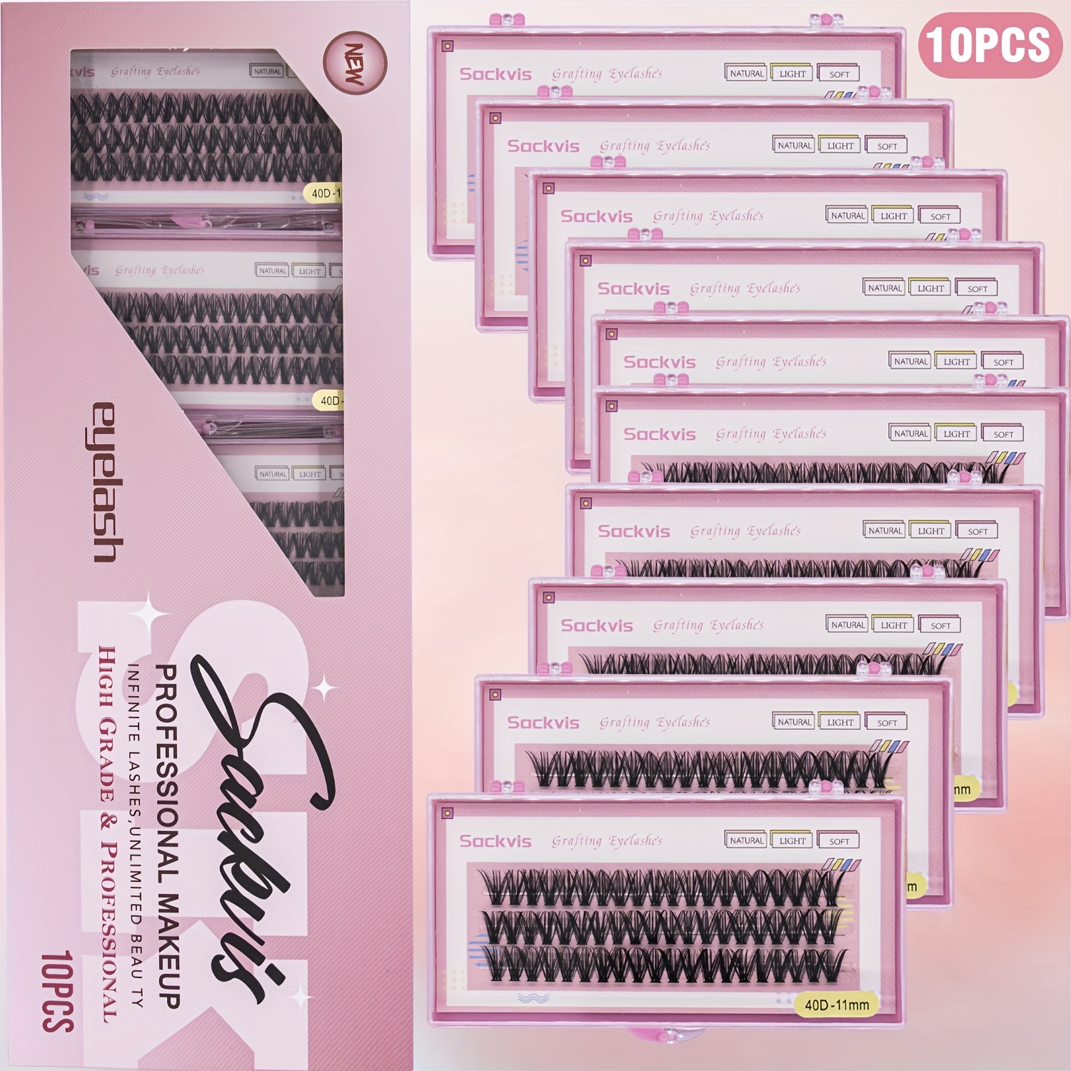 10-tlg. 40D DIY Wimpern Set (C-Curl, 0,07mm) – Pflege mit pflanzlichem Squalen & Wiederverwendbar