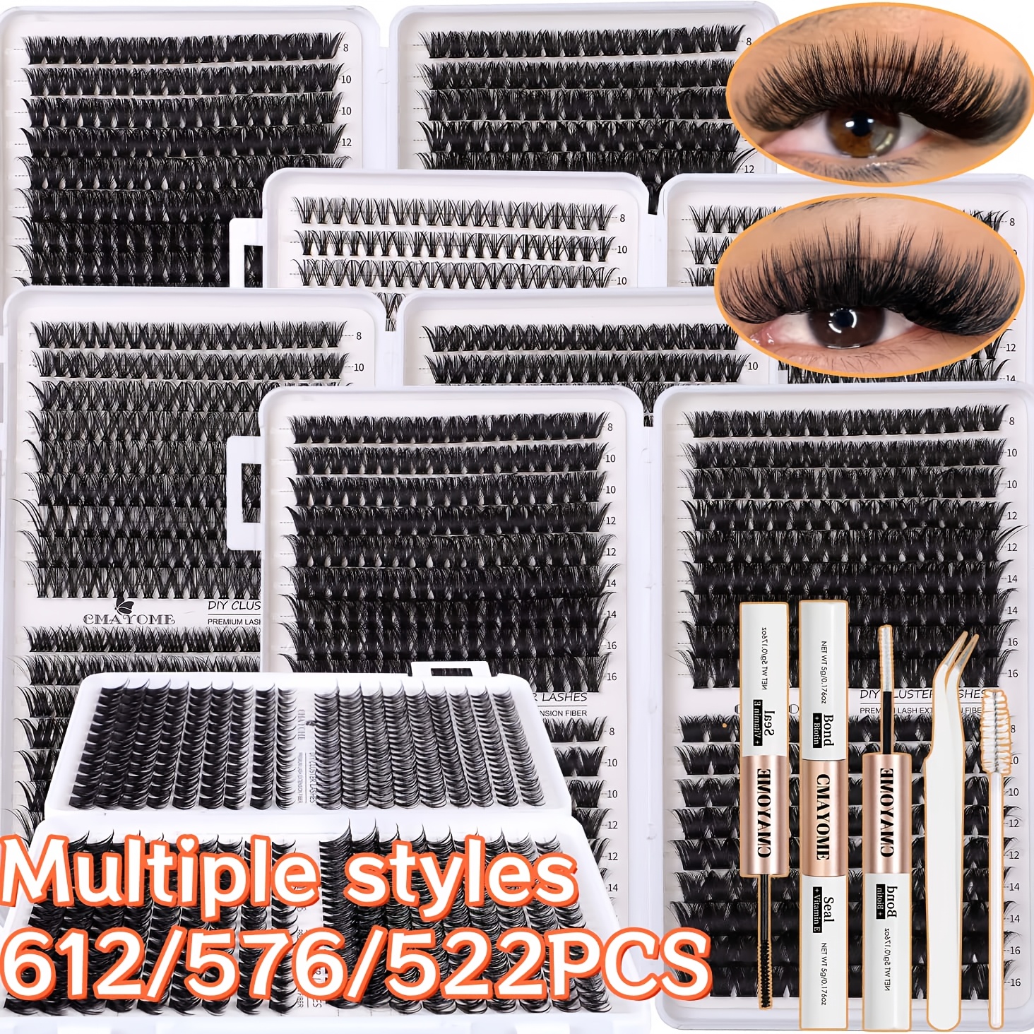 DIY Manga Cluster Lashes Set (D/DD-Curl, 8-18mm) – Ultra dichtes Anime Wimpern-Kit mit Kleber & Pinzette