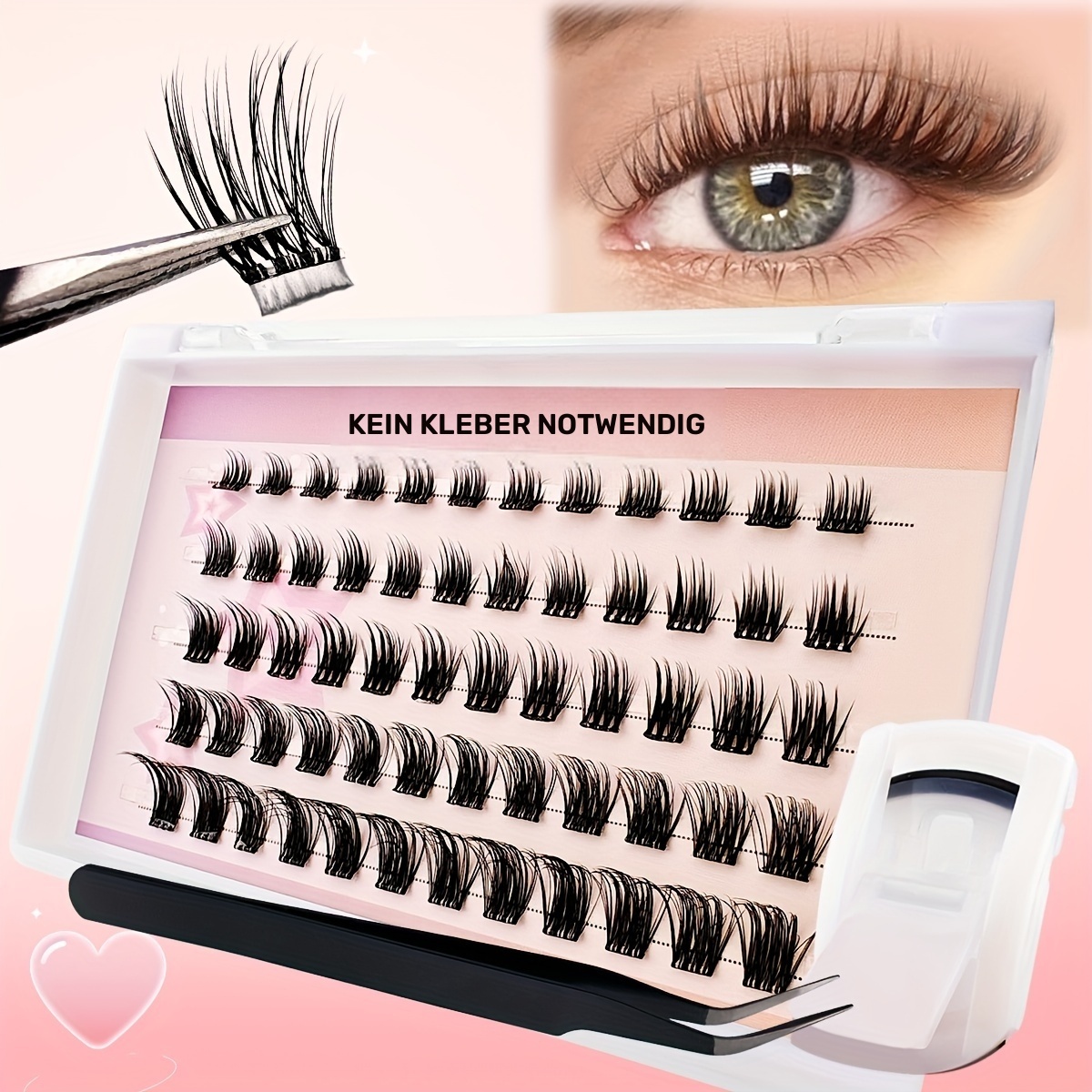 60 Stk. Selbstklebende Cluster Lashes zum Aufdrücken (C-Curl) – DIY Wimpernverlängerung ohne Kleber
